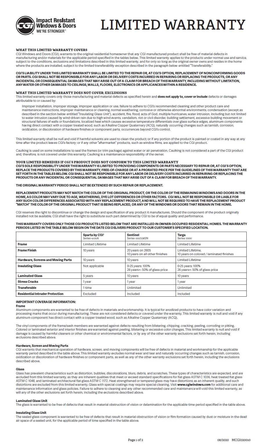 SIW Door - CGI Warranty 2020